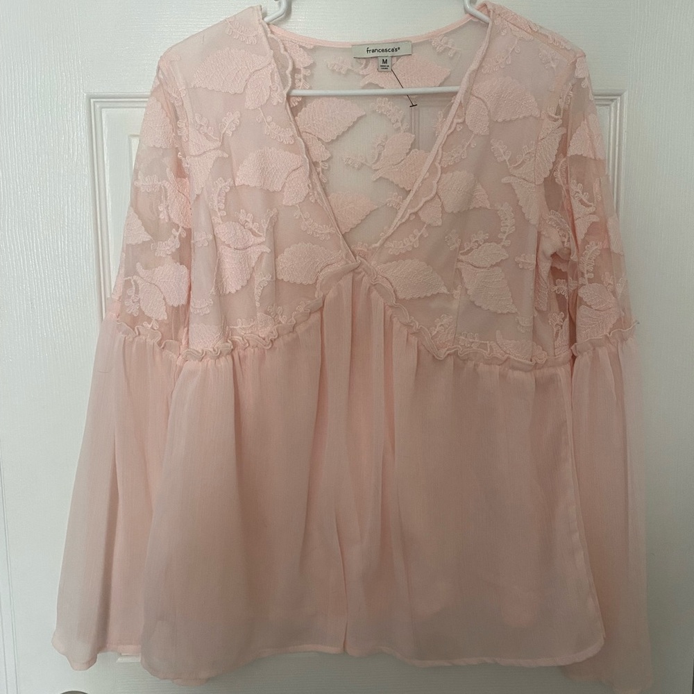 Francesca's Collections Blush Lace Blouse